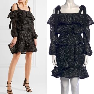 Rebecca Vallance Black Farina Tiered Lace Dress XS
